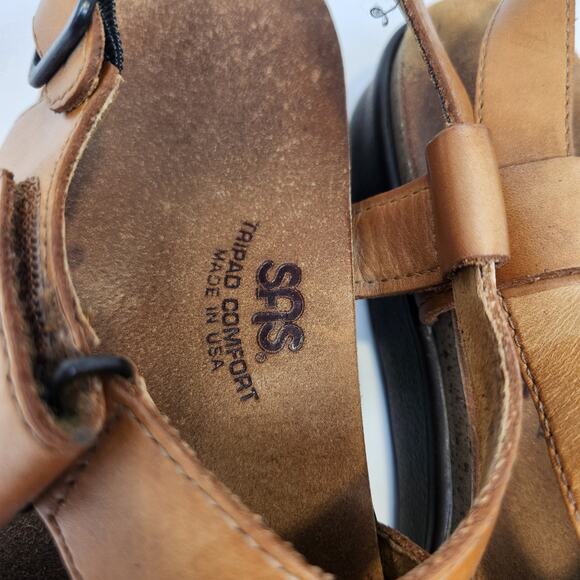 SAS Womens Huggy Cross Strap Sandals Size 9.5 N Brown Leather Comfort Shoes - Picture 3 of 9